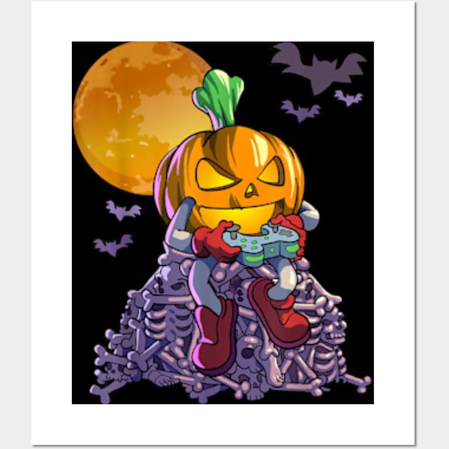 Gamer Pumpkin Jack O Lanten Video Game Gaming Halloween Wall Art by lunacreat